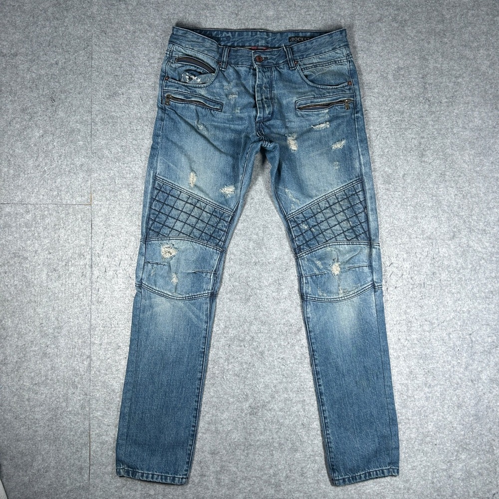 Rockstar denim jeans mens 32 Blue Biker Distressed Moto Slim Streetwear Urban